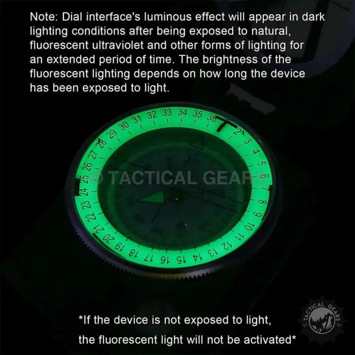 Luminous compass dial for tactical gear on High-Precision Military Lensatic Compass