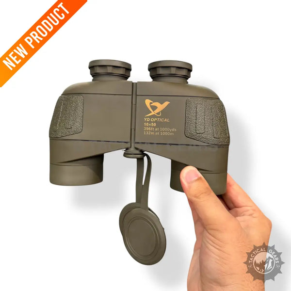 Olive green optical 10x50 military binoculars with 396 ft field of view at 1000 yards
