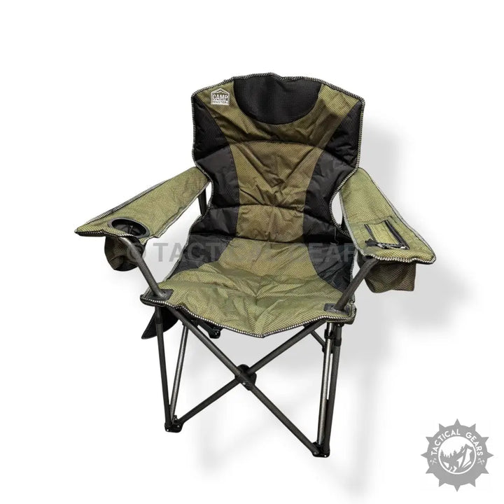 Olive Green Portable Folding Chair with Cup Holder and Side Pocket for Camping