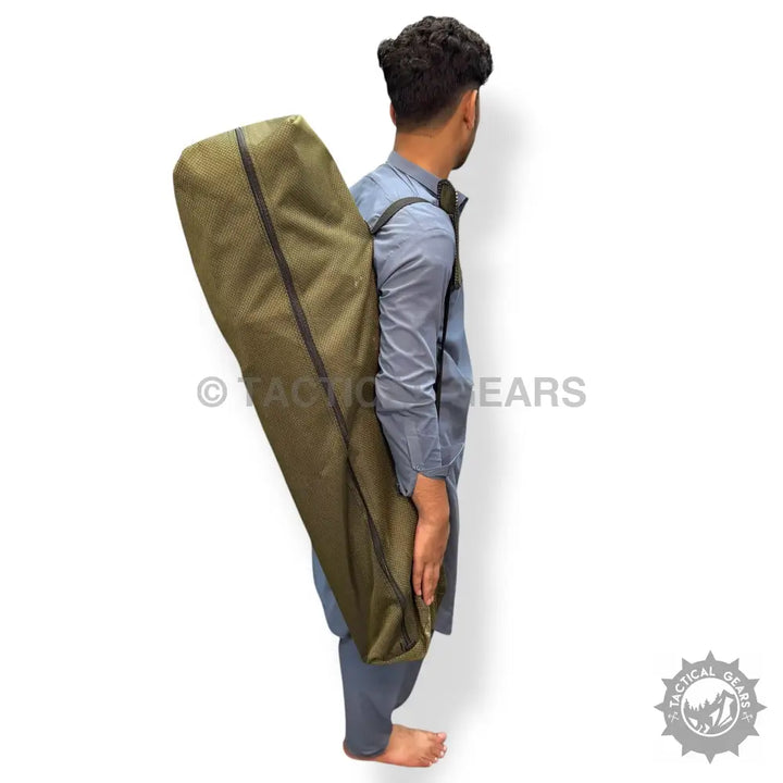 Olive green portable folding chair with cup holder and shoulder strap