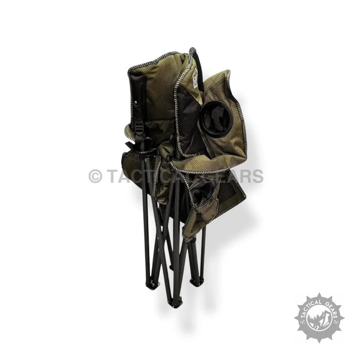 Olive Green Portable Folding Chair with Cup Holder for Camping and Outdoor Use