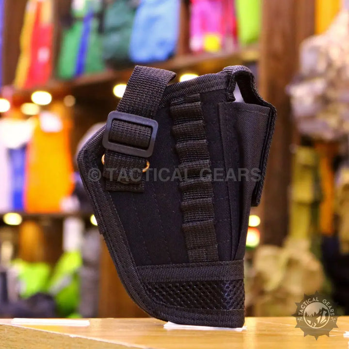 Universal Holster Hook and Loop with black fabric pistol holster and magazine pouch