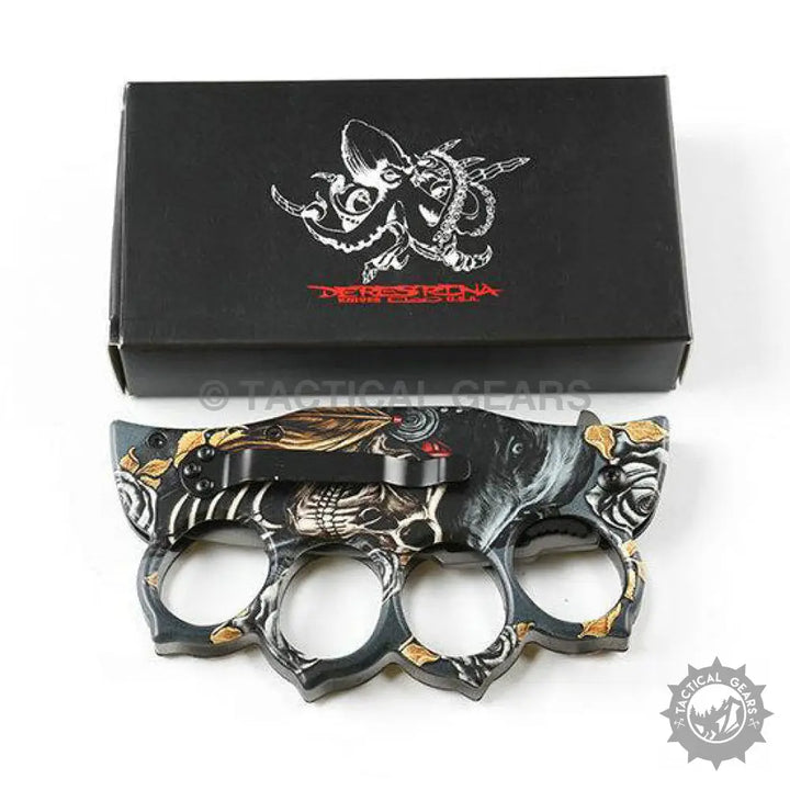 Black and gold skull open knuckle duster with intricate X71 design
