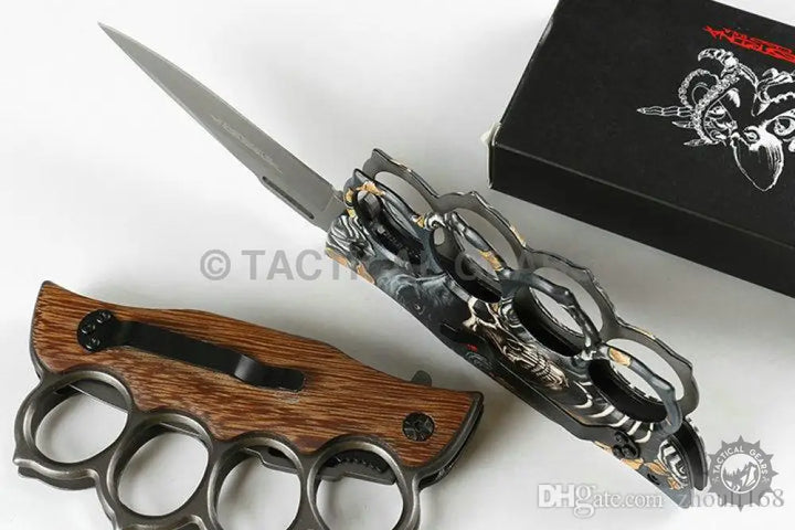 X71 Quick Open Knuckle Duster with brass and wooden grip