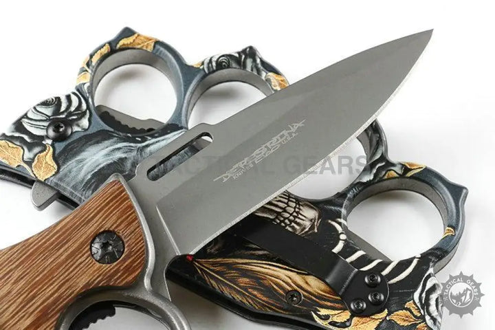 X71 Quick Open Knuckle Duster Knife with eagle design