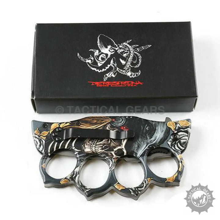 Black and gold X71 quick open knuckle duster skull brass knuckles