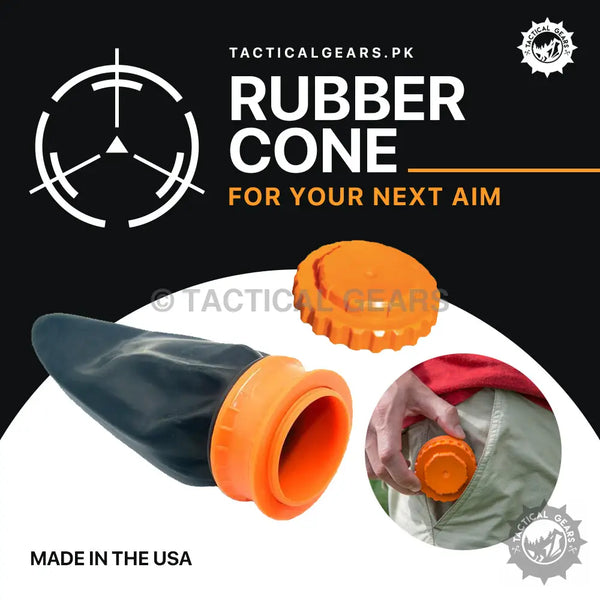 Black rubber cone slingshot with orange plastic handle and cap for precise aiming