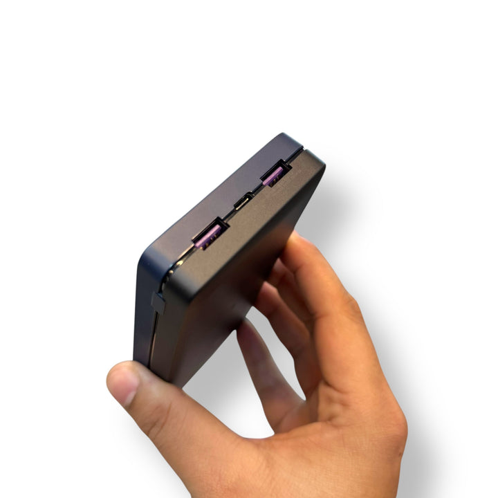 Original Philips Fast Charging Power Bank with dark grey design and purple USB ports