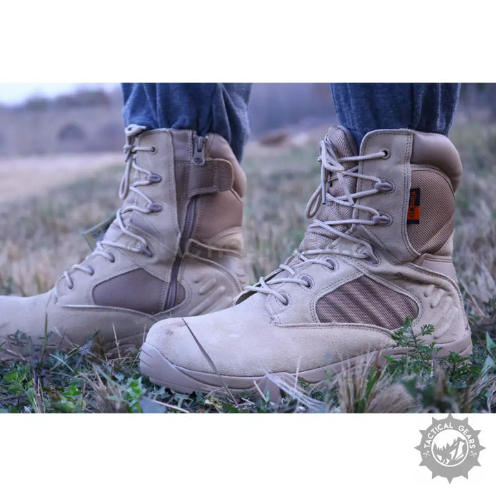 Tactical Delta Military Shoes original quality tan combat boots with side zippers and mesh panels