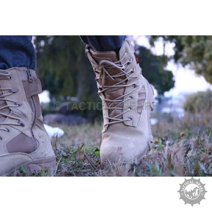 Tactical Delta Military Shoes original quality tan tactical boots with laces and side zippers