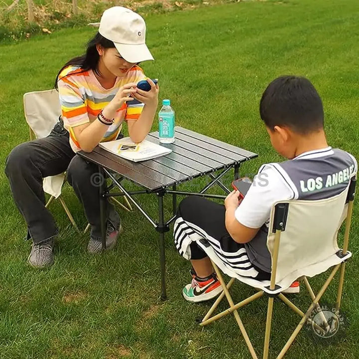 Portable outdoor camping folding table with two chairs for outdoor activities