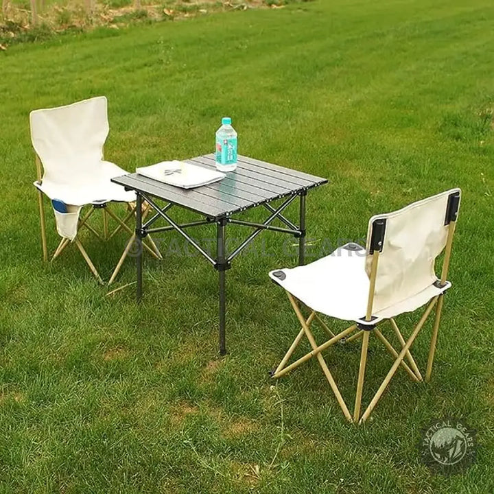 Outdoor camping folding table with two chairs for outdoor activities and camping trips
