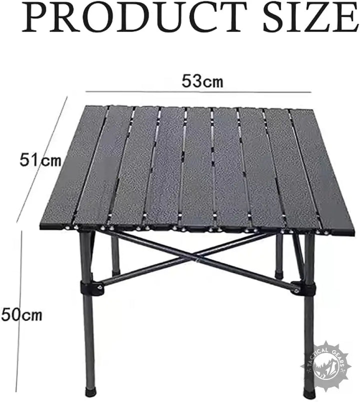 Rectangular black outdoor camping folding table with aluminum slats for outdoor activities
