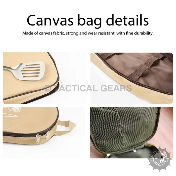 Outdoor durable canvas bag with zippered closure, internal mesh pocket, and carry handle