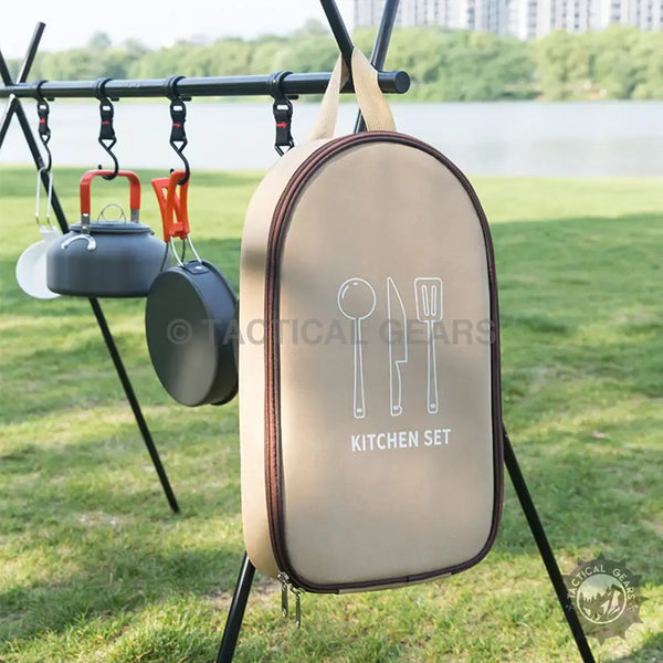 Outdoor camping kitchen set in a portable carrying case for outdoor cooking convenience