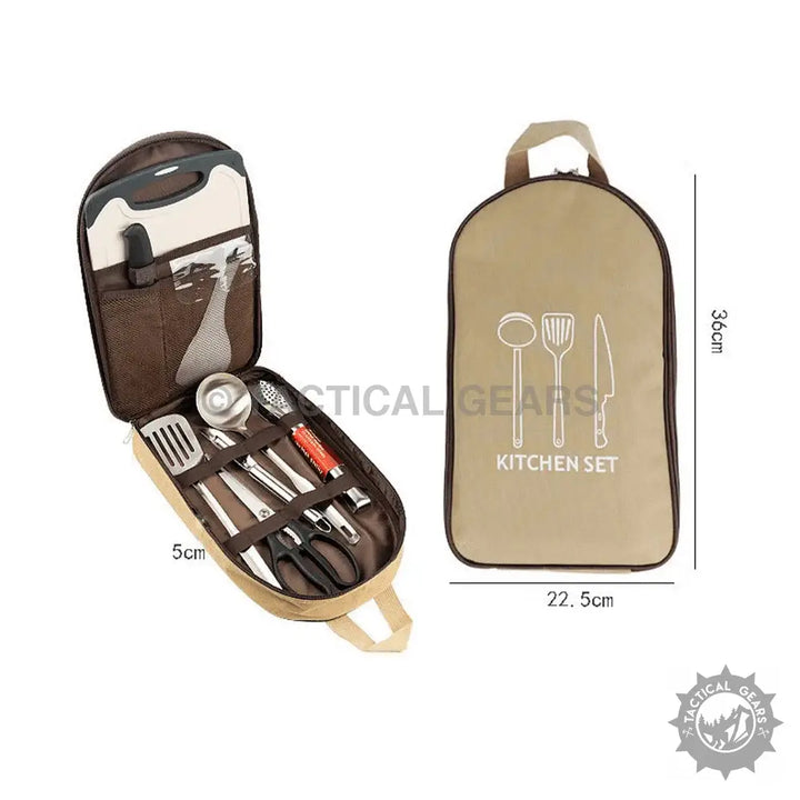 Outdoor portable camping kitchen set with utensils and cutting board for outdoor adventures