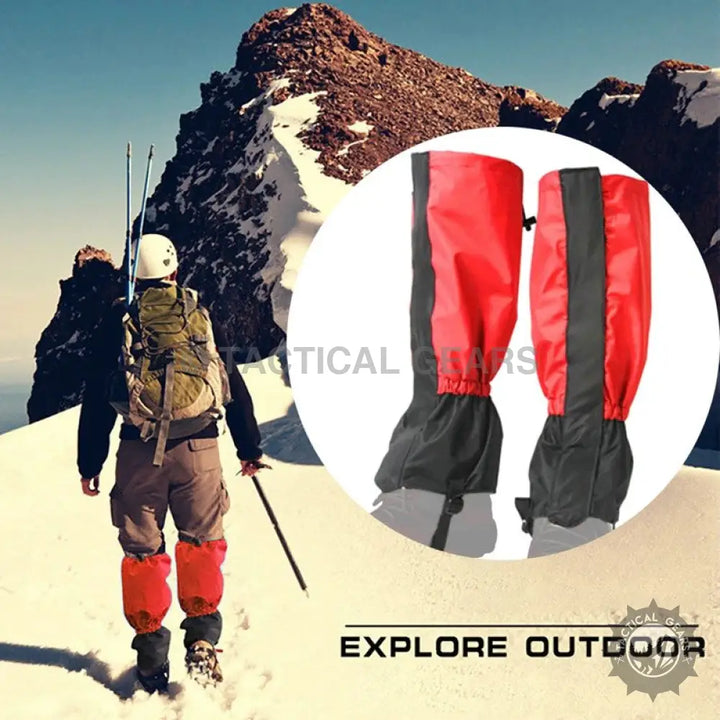 Red and black waterproof hiking gaiters for snow and mountain climbing outdoor protective leg cover