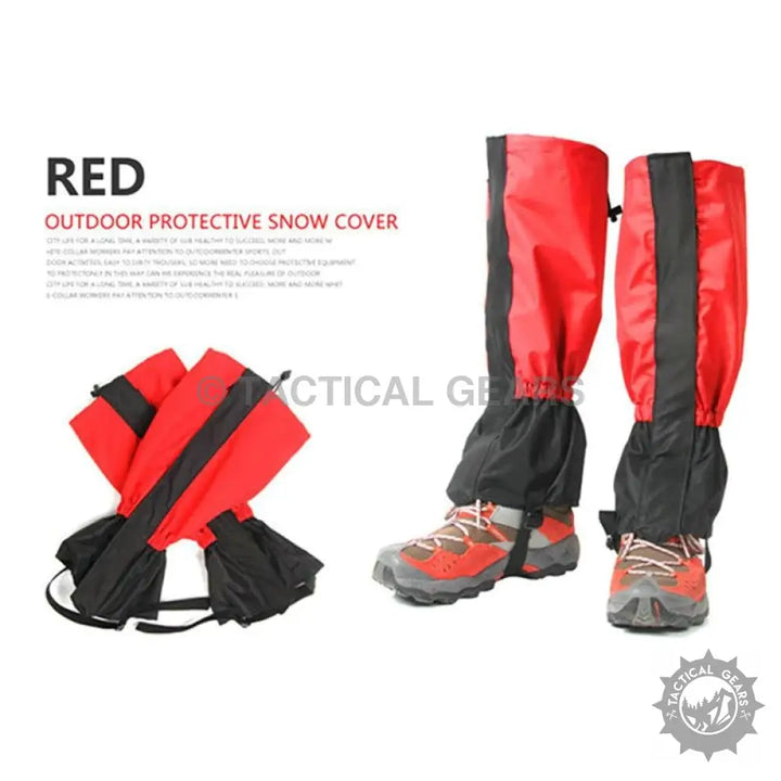 Red and black outdoor protective snow gaiters for hiking and climbing on Outdoor Protective Leg Cover