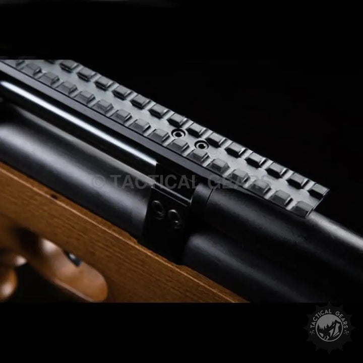 Black Picatinny rail mounted on ARTEMIS P10 Air Rifle forend for customizable accessories