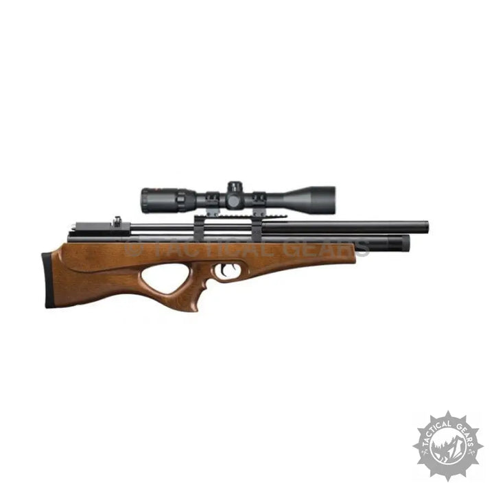 Brown wooden stock ARTEMIS P10 Air Rifle with mounted scope for precision shooting