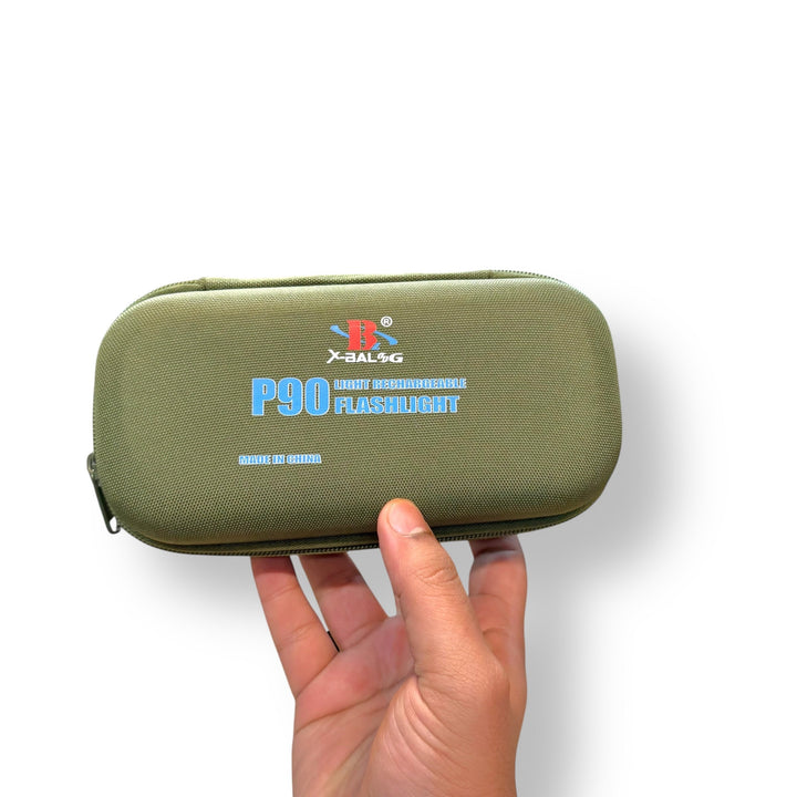 Olive green zippered hard-shell case for P90 Tactical Flashlight, lot imported P90 flashlight accessory