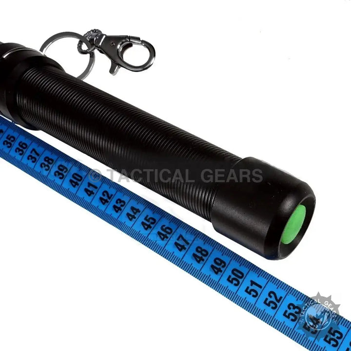 Black flashlight with green button and carabiner clip for high voltage Paralyzer Batons 510-FZ
