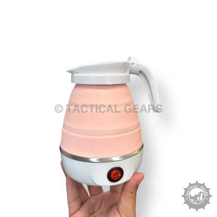 Pink 600ml Travelling Folding Kettle, pink collapsible electric travel kettle with white base