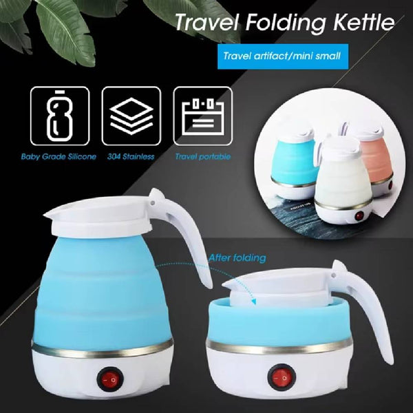 Pink 600ml Traveling Folding Kettle made of baby-grade silicone and stainless steel