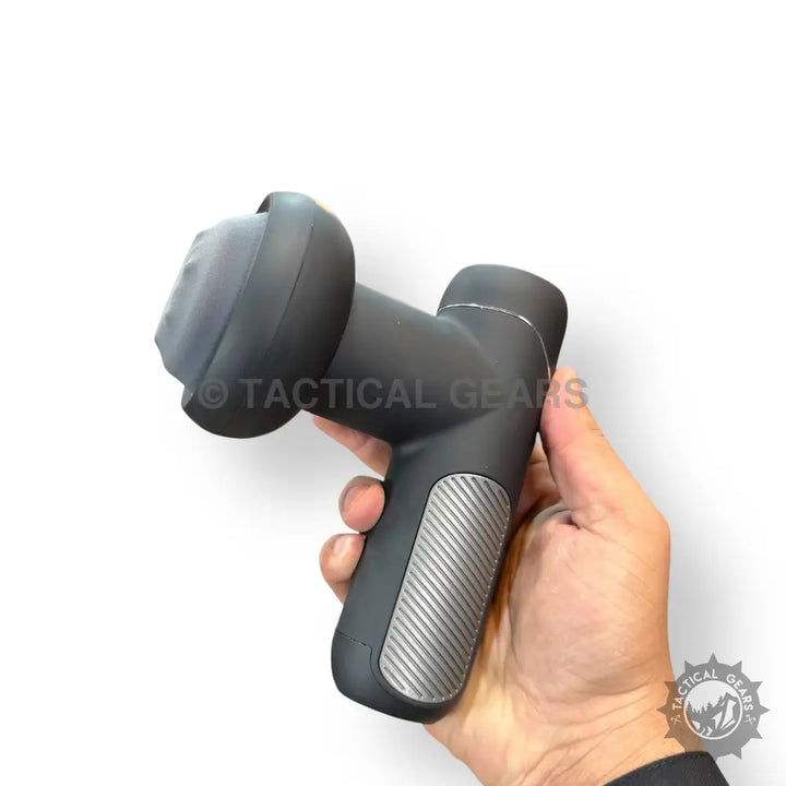 Dark gray handheld deep rolling massager with textured grip for muscle relief