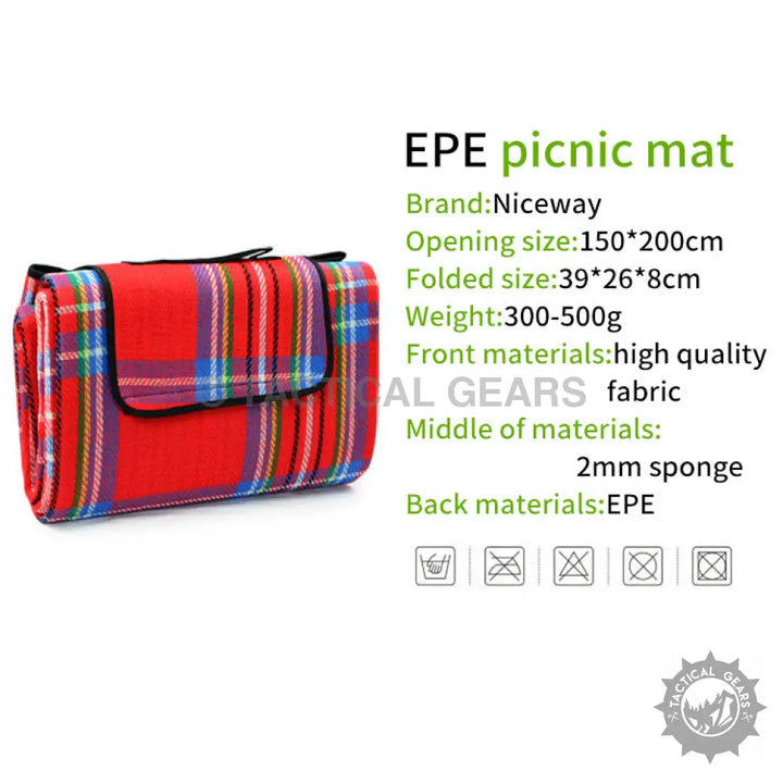 Red plaid EPE picnic mat for outdoor picnics, waterproof picnic blanket and mat