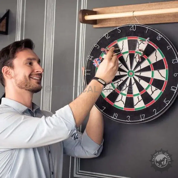 Wooden 17-Inch Double Faced Dart Board with circular design and vibrant segments for play smart