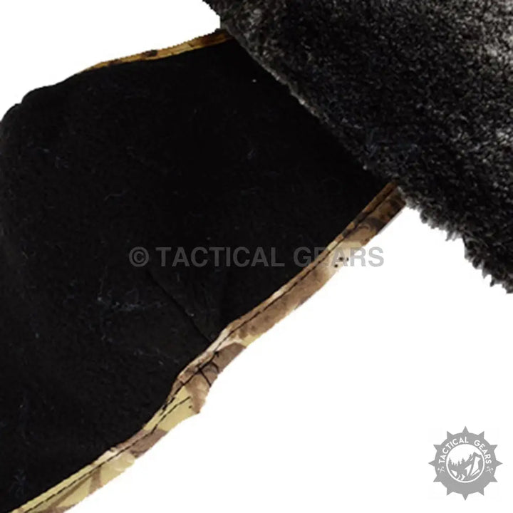 Polyester Ski Hat with black rectangular patch and camouflage trim for staying warm