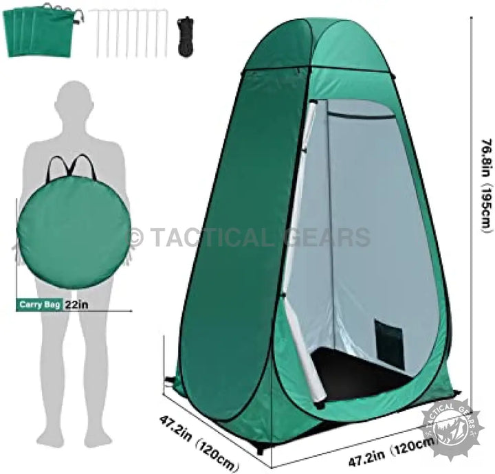 Portable camping shower privacy tent with dimensions and compact packed size