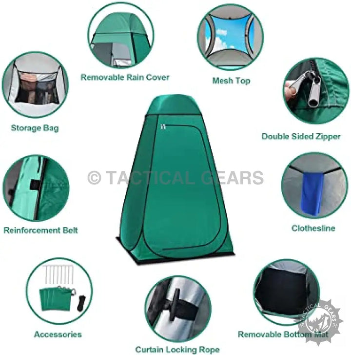 Green pop-up privacy tent for camping shower and outdoor privacy needs