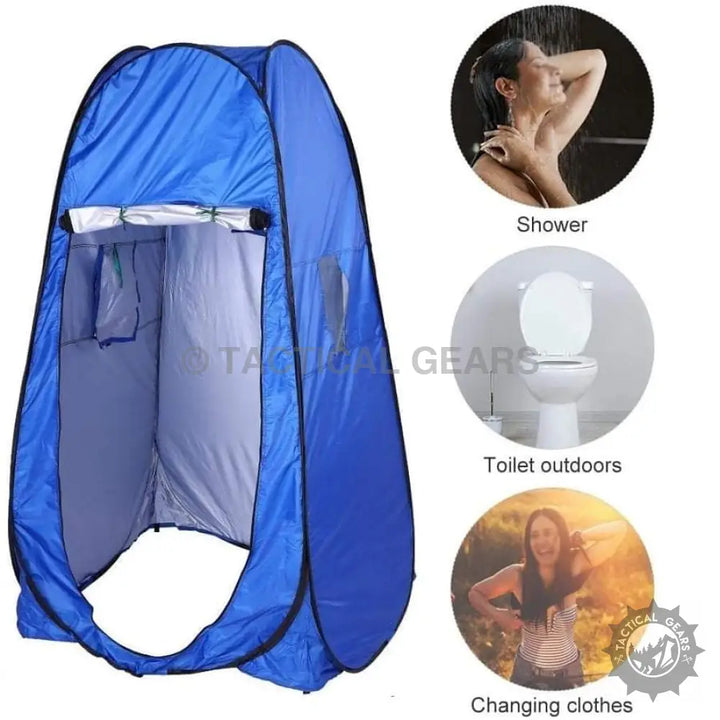 Portable blue pop-up camping shower privacy tent for outdoor camping showers