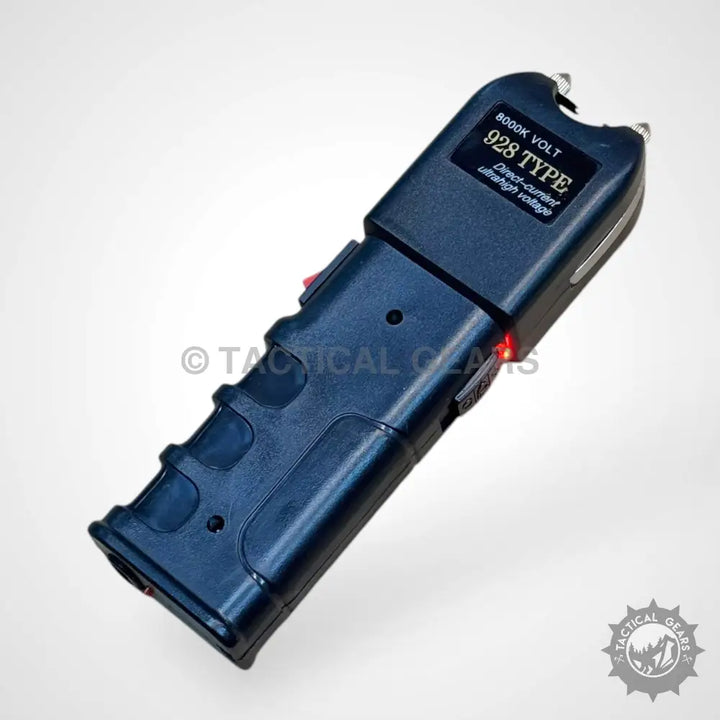 Black handheld stun gun with two electrodes, Portable Anti Riot 8000V Self Defence Stun