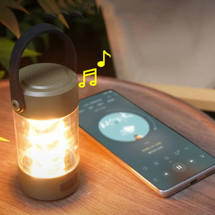 Portable Camping Light with Built-in Bluetooth Speaker and Flickering Flame Effect