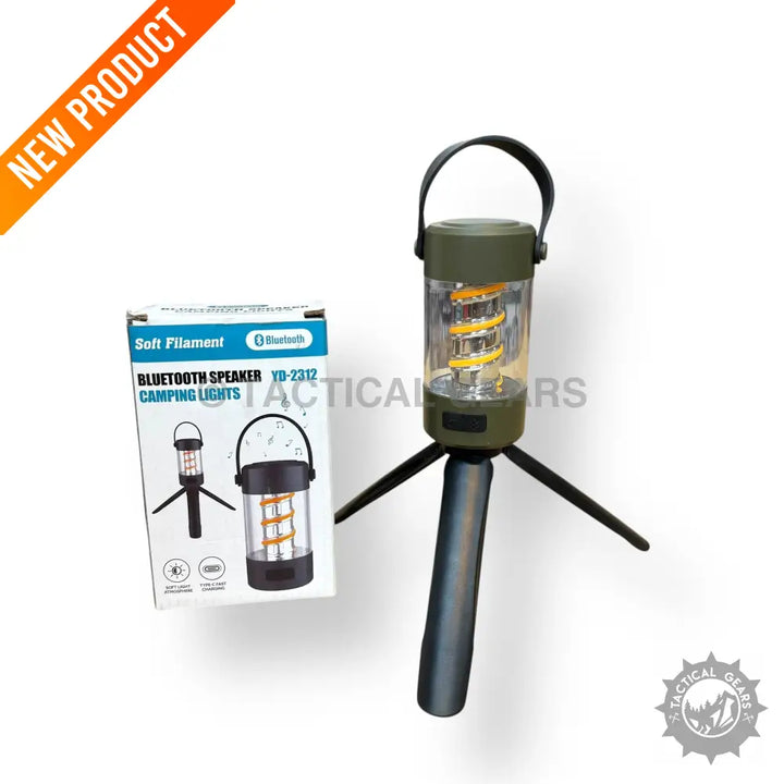 Portable Camping Light with Built-in Bluetooth Speaker and Tripod Stand for Outdoor Use