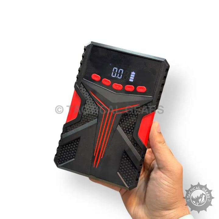 Portable Car Jump Starter with Air Compressor digital display and red accents for easy jump starts