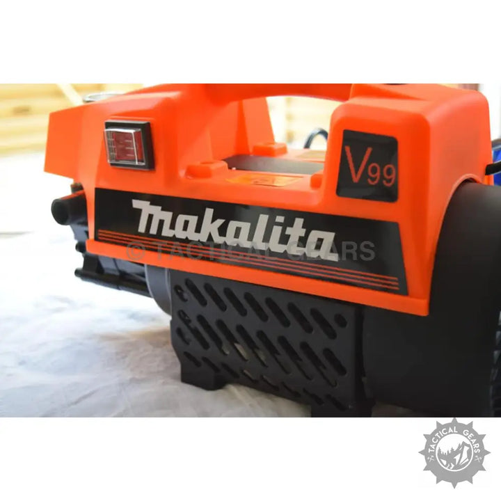 Orange and black Makalita high pressure cleaning machine with foam cannon and top handle