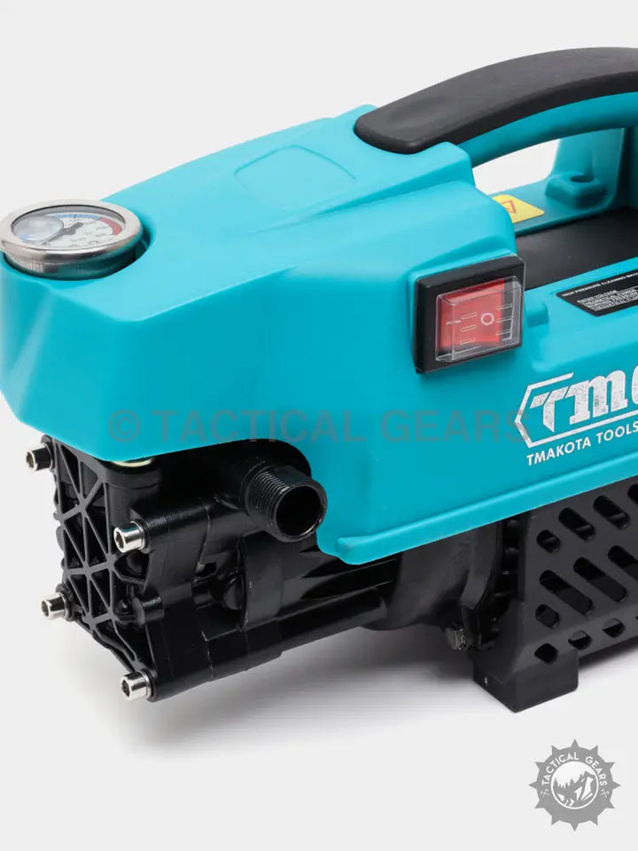 Teal and black Makalita portable cleaning machine with built-in pressure gauge and foam cannon