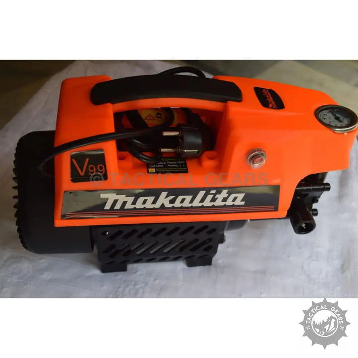 Orange and black Makalita High Pressure Water Cleaning Machine with gauge and carry handle