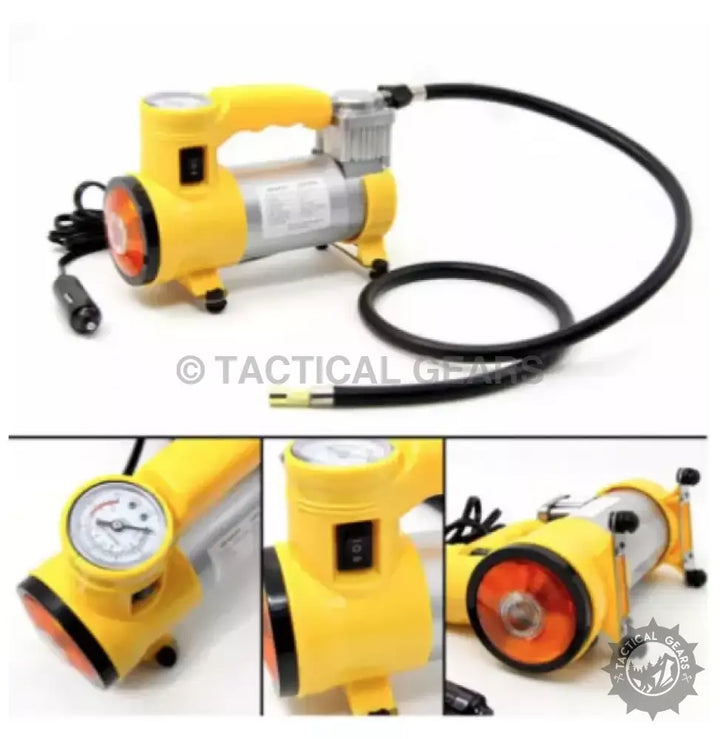 Yellow and silver heavy duty compressor with pressure gauge and black hose for CYCLONE