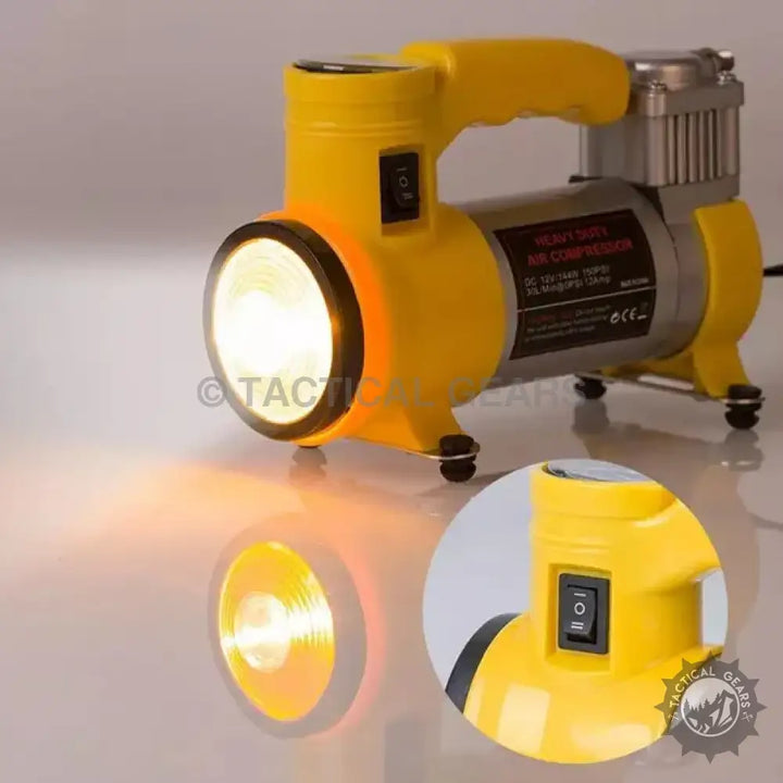 Yellow portable heavy duty compressor with integrated bright flashlight for CYCLONE