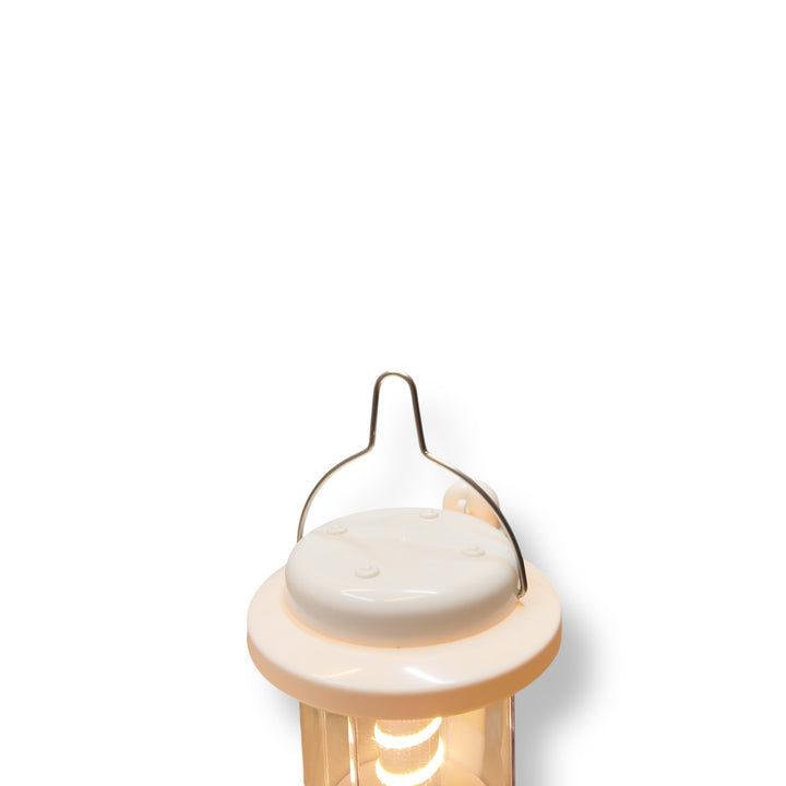 Cream-colored electric lantern with wire handle, portable LED flashlight warm lamp white LED