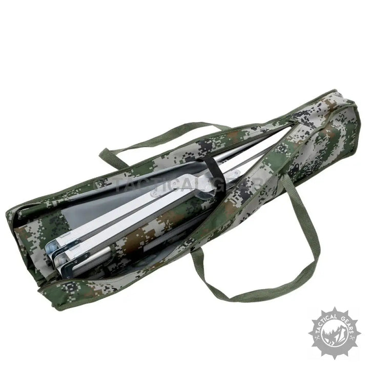 Camouflage carrying case with portable outdoor folding camping cot for outdoor adventures
