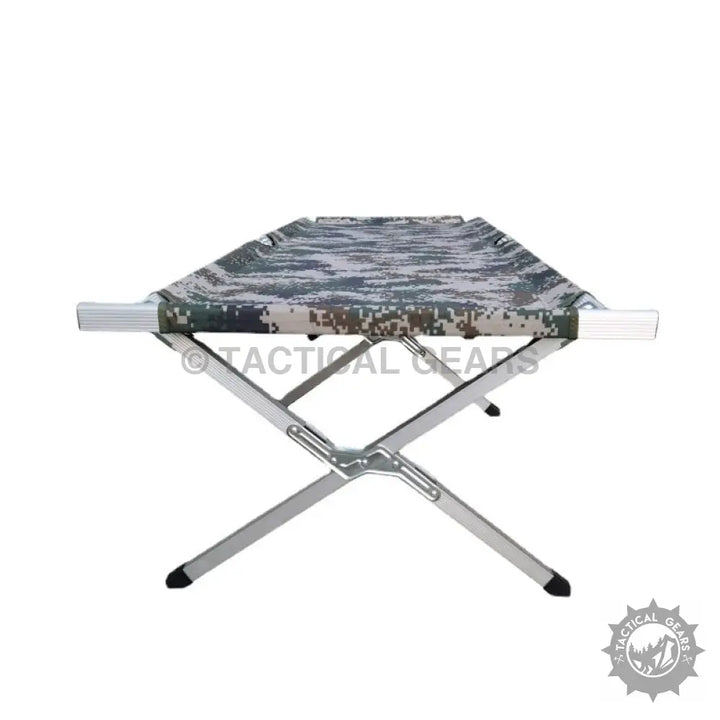 Portable outdoor folding bed with digital camouflage fabric for camping and outdoor use