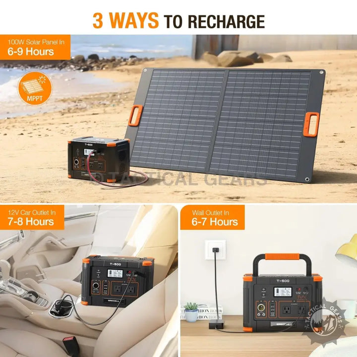 Portable Power Station Grecell T-500 with multiple recharging options for portable power