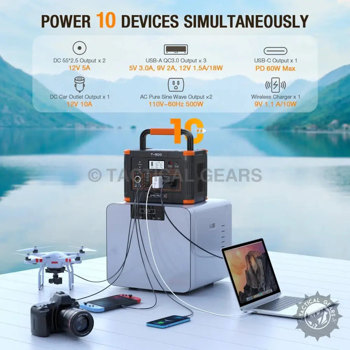 Portable Power Station Grecell T-500 with multiple output ports for portable power