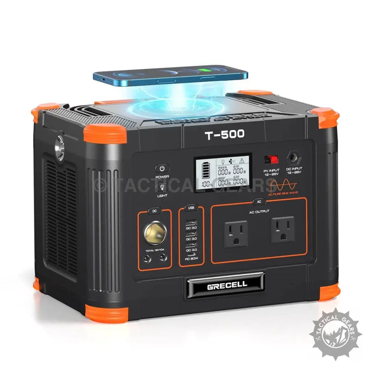Portable Power Station Grecell T-500 with wireless charging and multiple power ports